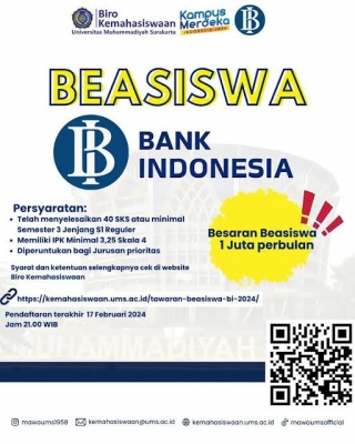 UMS Beri Tawaran Beasiswa Bank Indonesia 2024, Buruan Daftar!!!
