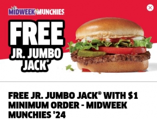 Free Jr. Jumbo Jack With $1 Order At Jack In The Box (Today 5/8/24)