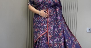 Mesmerizing Beauty: The Bluish Purple Cotton Cutwork Jamdani Saree