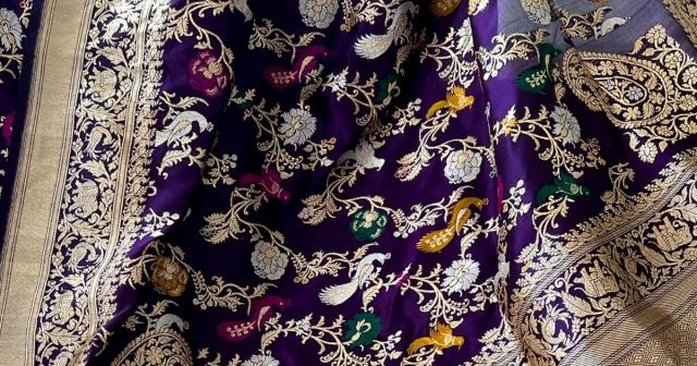The Purple Shikargah Saree with Koniyas: A Tale of Traditional Grandeur