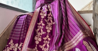 Aubergine Color Kaduwa Weave Pure Katan Silk Saree With Contrasting Zari Blouse
