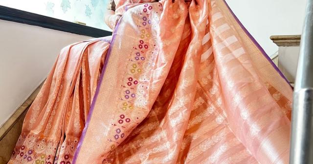 Unveiling the Splendor of Peach Tissue Kora Silk: A Tale of Timeless Elegance
