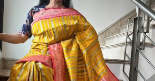 Turmeric Yellow And Hot Pink: A Fusion Of Vibrance In Pure Katan Silk Kaduwa Weave Saree