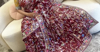 A Symphony In Threads: Exploring The Red Hand-Embroidered Parsi Gara Saree