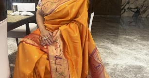 Radiant Charm: Mango Yellow Banarasi Paithani Saree In Katan Silk