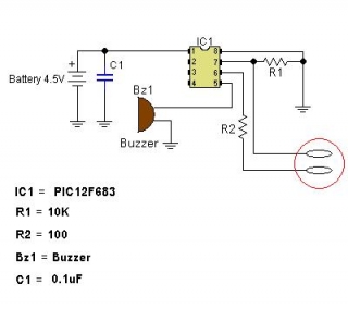 Water Sensor Circuit Using PIC12F683