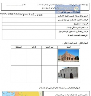 مراجعة درس عمان في عهد الرسول محمد في الدراسات الاجتماعية للصف الخامس الفصل الثاني 2023-2024