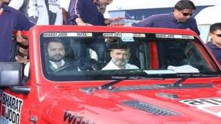 Tejashwi Yadav Gives Rahul Gandhi A Ride In His Red Jeep Wrangler During Bharat Jodo Nyay Yatra