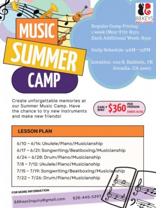 Music Summer Camp At 88 Keys Music Academy Arcadia – June & July 2024 