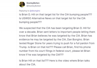 To Dan Bongino: Is Brian D. Hill On That Target List For The CIA Bumping People???Is USWGO Alternative News On That Target List For The CIA Bumping People??? @dbongino
