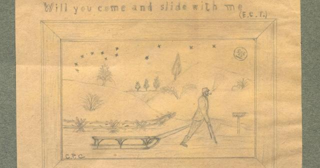 19th Century Folk Art Drawing Civil War Vet with Determination