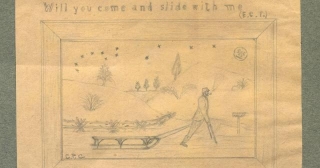 19th Century Folk Art Drawing Civil War Vet With Determination