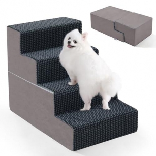 EASYSOAR 4-Step Pet Stairs, 18” Height Dog Stairs For High Beds, Non-Slip Bottom Dog Steps For Small Dogs And Cats, Indoor Dog Ramp For Bed, Grey