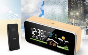 Wireless Wooden Weather Station With LCD Screen And Alarm Clock Indoor Outdoor Thermometer And Hygrometer For Household