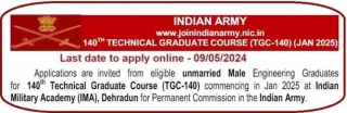 Indian Army 140 TGC Technical Graduate Engineer Jan 2025 Course