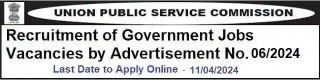 UPSC Government Job Vacancy Recruitment 06/2024