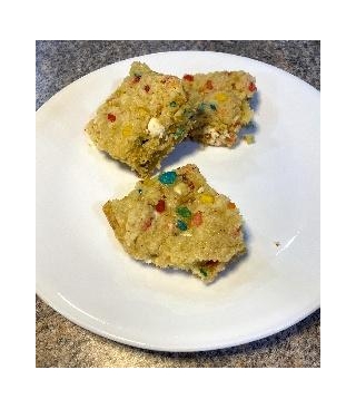 White Chocolate Chip Fruity Pebbles Cookie Bars