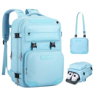 Maelstrom Travel Backpack For Women Men,35L Laptop Backpack Fits 17-Inch Laptop,Waterproof Carry On Backpack For Airplanes With Detachable Crossbody Bag&Shoe Compartment,Light Blue, Large