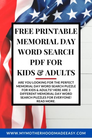 FREE Printable Memorial Day Word Search PDF For Kids & Adults
