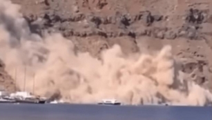Dust Cloud Engulfs Santorini’s Korfos Port After Therasia Landslide On Saturday