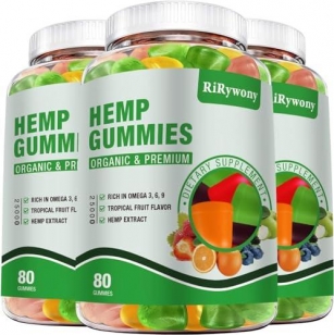 RiRywony Health Hemp Gummies 3 Pack, Extra Strength Natural Hemp Oil Fruity Edibles Vegan Gummy, Organic High Potency Hemp Supplement For Non-GMO, Low Sugar, 240 Count, Made In USA