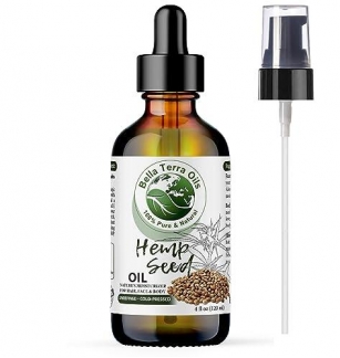Bella Terra Oils Hemp Seed Oil. 4oz. 100% Pure. Cold-pressed. Unrefined. Non-GMO. Chemical-free. Soothes Dry Skin. Rich In Omega 3, 6. Natural Moisturizer For Hair, Skin, Beard, Stretch Marks