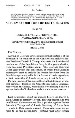 Supreme Court Rules To Keep Trump On Colorado Ballot