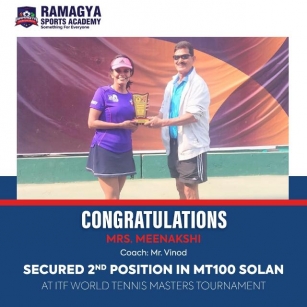 Mrs. Meenakshi Secures 2nd Position At MT100 Solan Tennis Tournament!