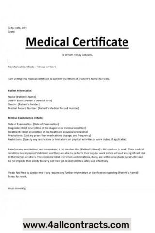 Fit For Employment Medical Certificate - Word