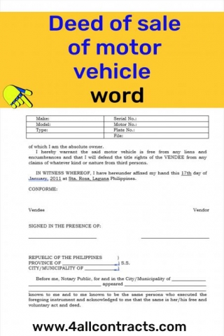 Deed Of Sale Of Motor Vehicle Microsoft Word