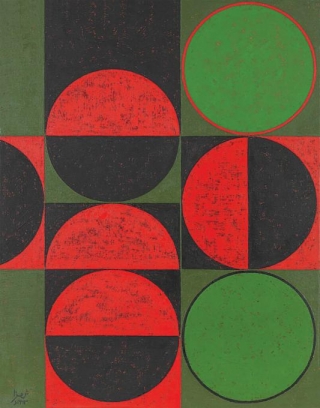 Composition In Red And Green, Squares And Circles | Anwar Jalal Shemza