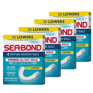 Sea Bond Secure Denture Adhesive Seals, Original Lowers, Zinc-Free, All-Day-Hold, Mess-Free, 30 Count (Pack Of 4)