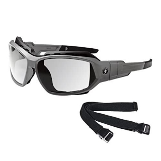 Ergodyne Skullerz Loki Convertible Anti-Fog Safety Glasses, Clear Lens- Includes Gasket And Strap To Convert To Goggle,Anti-fog Clear Lens, Gray Frame