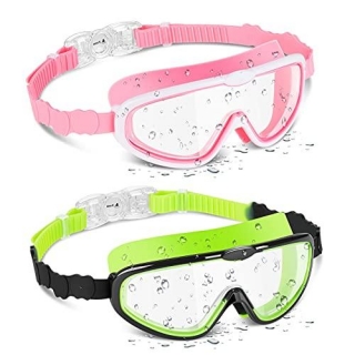 Portzon Swimming Goggles Anti Fog Swimming Goggles Clear No Leaking Crystal Green And Pink, One Size