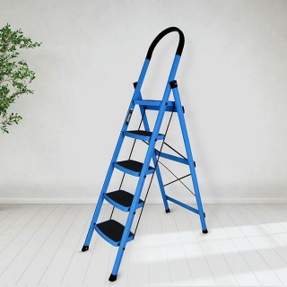 Plantex Premium Steel Foldable 5-Step Ladder For Home -Anti Skid Step/Strong Wide Steps Ladder - (Sapphire Blue & Black)
