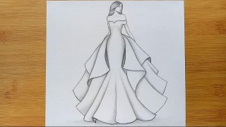 How To Draw A Girl With Beautiful Dress For Beginners / Pencil Sketch Step By Step