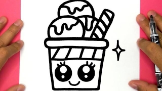 HOW TO DRAW A CUTE ICE CREAM AND COLORING, DRAW CUTE THINGS