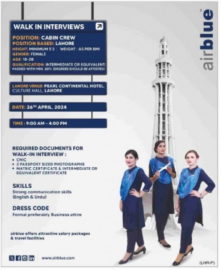 Latest Jobs Of Air Hostess In Airblue 2024