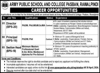 New Vacancies At Army Public School And College Pasban Rawalpindi 2024
