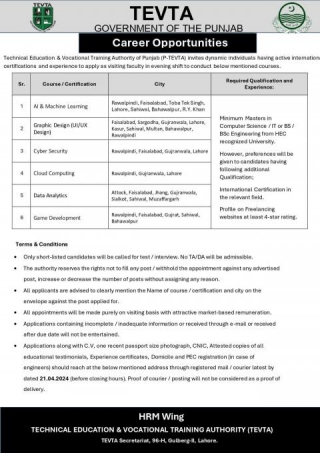 TEVTA Latest Govt Jobs  2024 In Pakistan | TEVTA Careers Opportunities