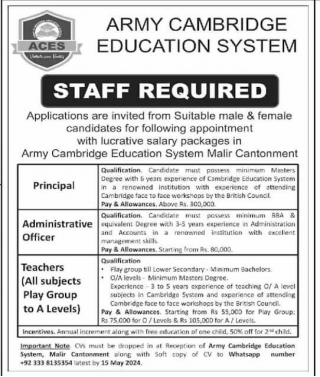 Latest Teaching Jobs In Army Cambridge Education System ACES 2024