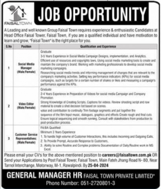 Faisal Town Private Limited Jobs Opening 2024 In Rawalpindi