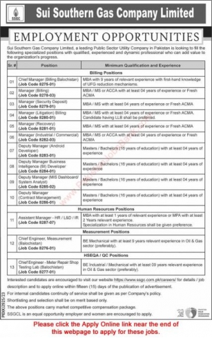 Sui Southern Gas Company Limited SSGC Latest Jobs 2024