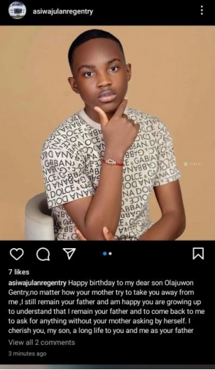 “You Are Growing Up To Understand That I Am Your Father, No Matter How Your Mother Try To Take You Away From Me” – Lanre Gentry Drag His Ex Wife, Mercy Aigbe As Son Clocks 14