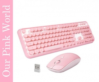 Pink Wireless Keyboard And Mouse Set.