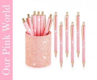Pink Bling Sequin Click Pens And Sequin Pen Holder.