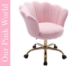 Pink Comfy Chair, Morden Faux Fur Seashell Back Swivel Chair.