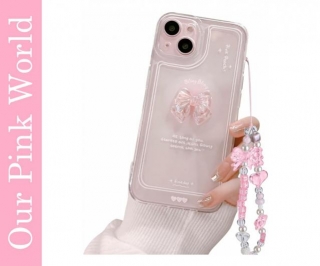IPhone 13 Cute 3D Pink Bowknot Slim Clear Phone Case Cover.