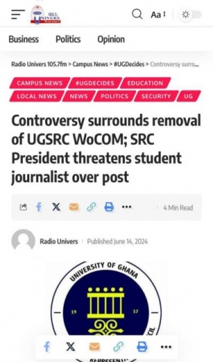 I Will Push For Your Dismissal If You Don’t Apologize To Me Publicly – Legon SRC President Goes Hard On Radio Universe Journalist, Warns Him