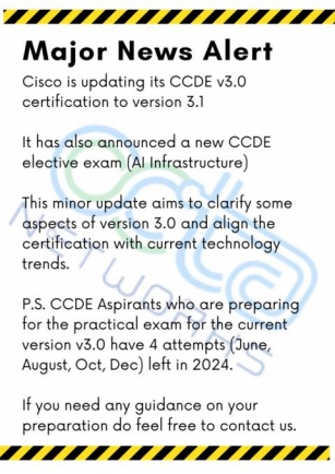 Cisco Is Updating Its CCDE V3.0 Certification To CCDE V3.1: CCDE V3.1 Exam Updates